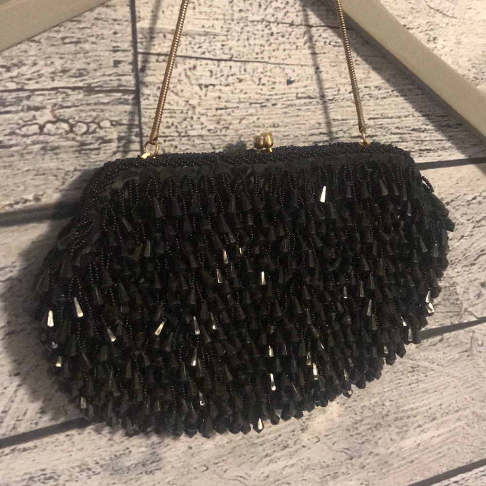 Black beaded evening bag